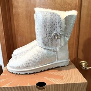UGG Silver Bailey Winter Boots with Plush Lining with Button Bling